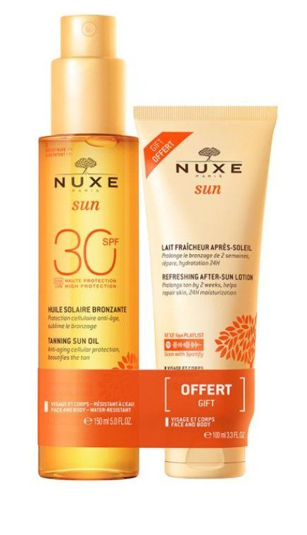 Nuxe Sun Duo Olio Solare Viso E Corpo Spf30 150Ml + Latte Doposole Viso E Corpo 100Ml.